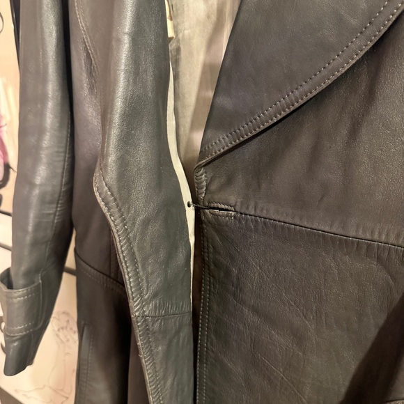 Vintage Gray Long Leather Trench Coat - women’s XS - Picture 6 of 16